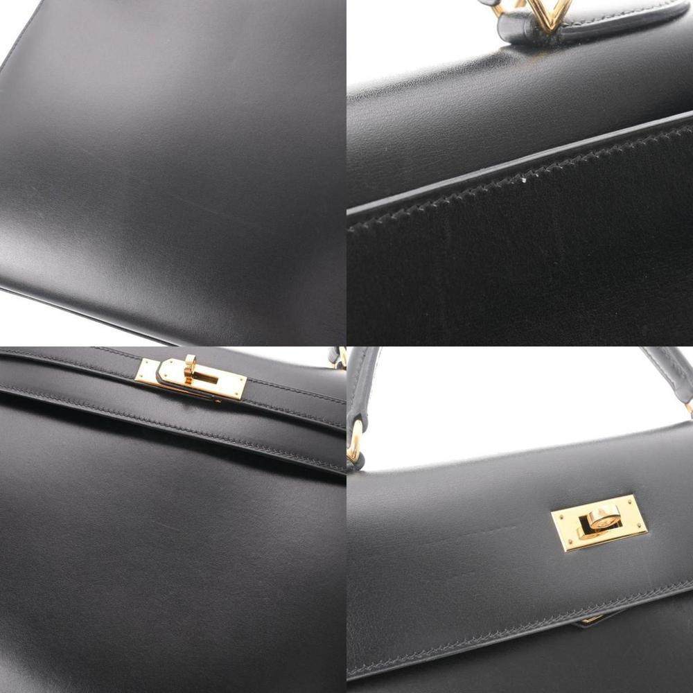 HERMES Kelly 32 outside stitching black D stamp [around 2000] Ladies box calf ba - Picture 10 of 10